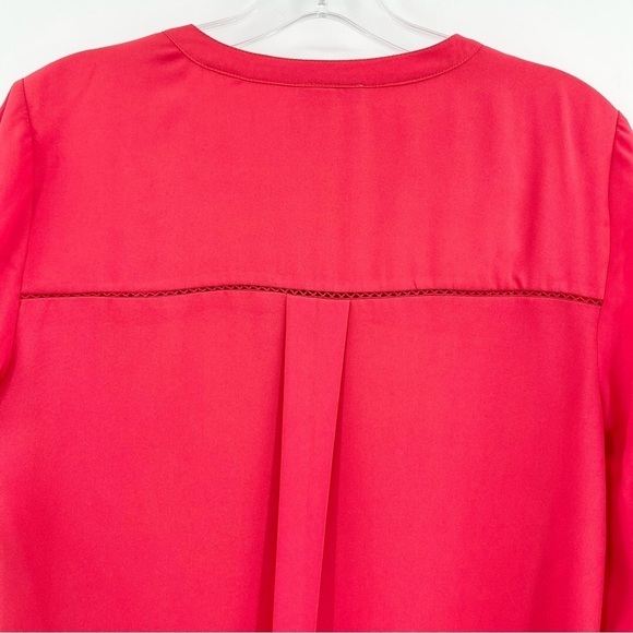 Anthropologie Meadow Rue Red Chiffon Roll-Tab Sleeve Popover Tunic Blouse Top - Picture 6 of 10